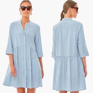 TUCKERNUCK Dress Sz Medium Blue Stripe Cotton Royal Shirt Mini Length Pockets